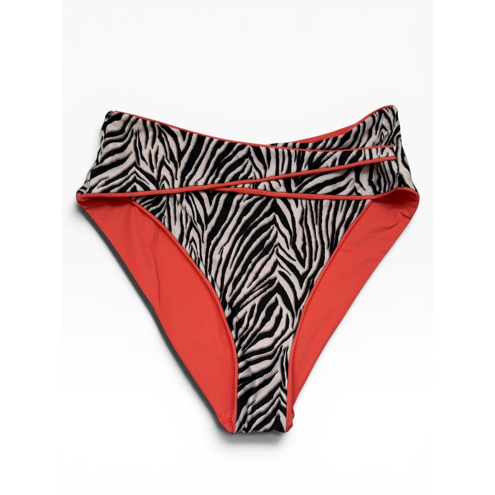 BECCA Rebecca Virtue‎ Zebra Print Vintage Hi Waist Bikini Bottom Coral Large NEW